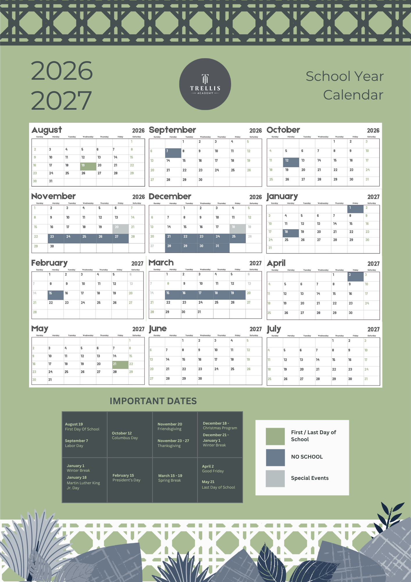 Calendar Graphic for Trellis Academy