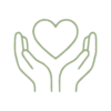 Hands gently holding a heart, symbolizing support for Trellis Academy.