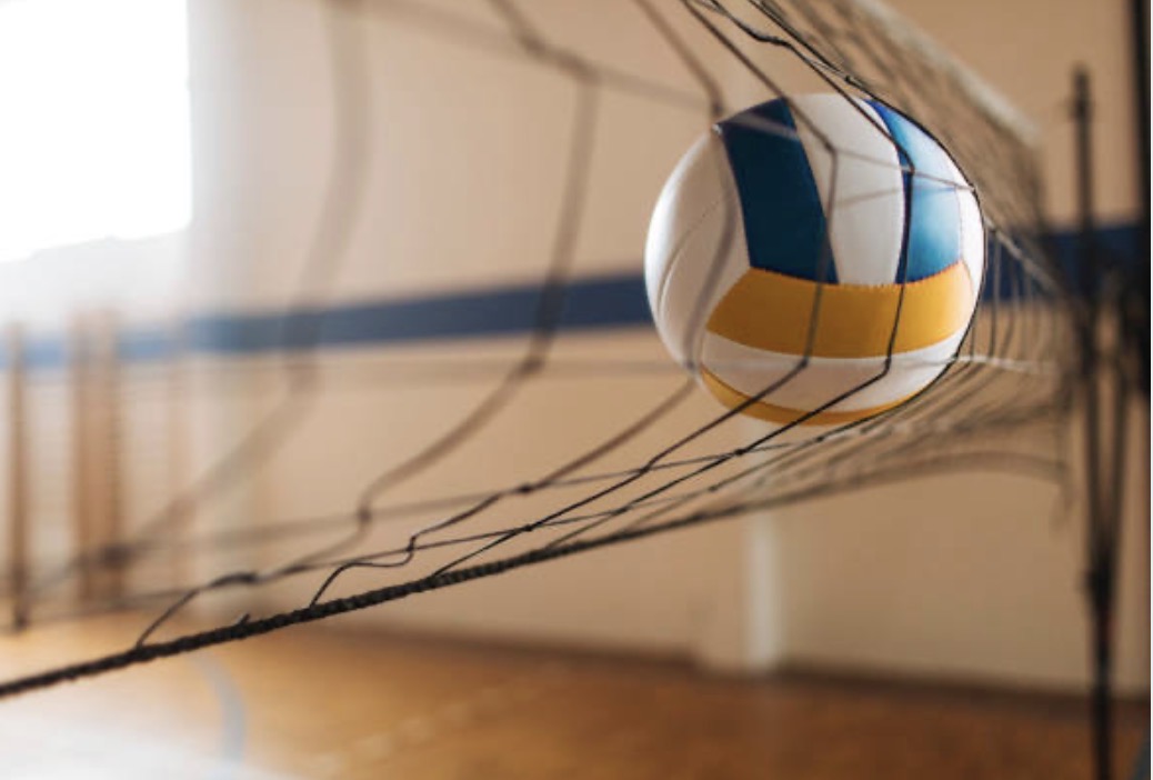 Volleyball caught in the net during a sports game at Franklin Christian High School.
